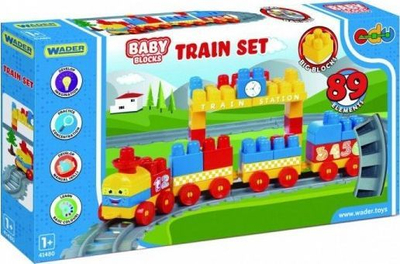 Lodër trenash Wader Baby Blocks Train Set, 3.35m, 89 elemente, shumëngjyrëshe
