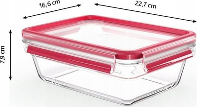Enë ruajtëse Emsa Clip&amp;Close Glass, 1.3L, qelq, e kuqe