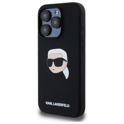 Kejs telefoni Karl Lagerfeld Silicone Karl Head MagSafe për iPhone 15 Pro, silikon, i zi