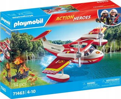 Set lodër Playmobil Action Heroes 71463, aeroplan zjarrfikës amfib, 34 pjesë, i kuq e i bardhë