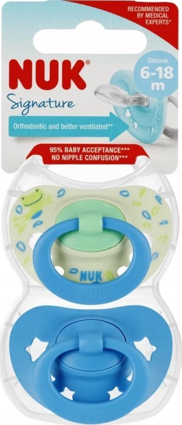 Biberon qetësues NUK, silikon, 6 18 muaj, blu