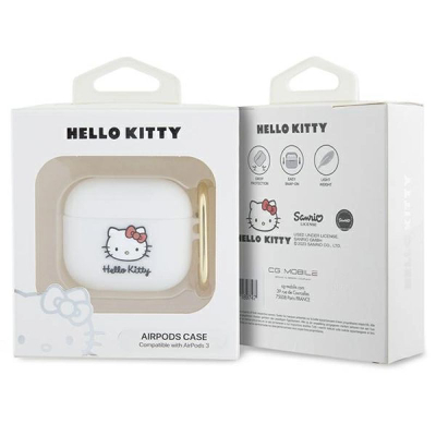 Mbulesë kufjesh Hello Kitty për AirPods 3, silikon, me karabinë, e bardhë
