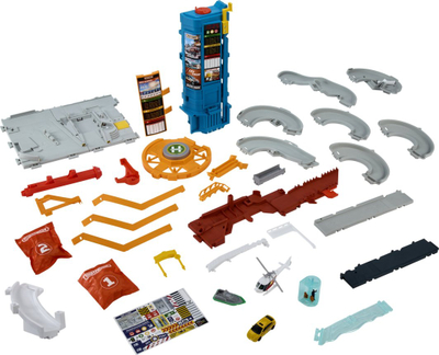 Set lojërash Mattel Matchbox Action Drivers Transport Center, 3 automjete, me parking shumëkatësh, shumëngjyrësh