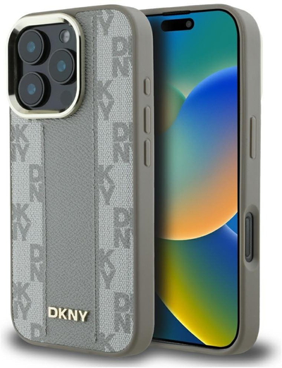 Истом телефонот DKNY со шари во шаховска шара MagSafe, за iPhone 16 Pro, TPU, еко-кожа