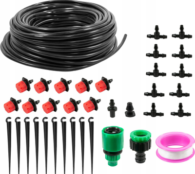 Set ujitje pikëzuese për kopsht, 10m, për rubineta 1/2" dhe 3/4", i zi