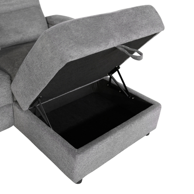 Divan qoshe me recliner SYNTHIA HM3308.03R, 246x159cm, me hapësirë ruajtjeje, gri