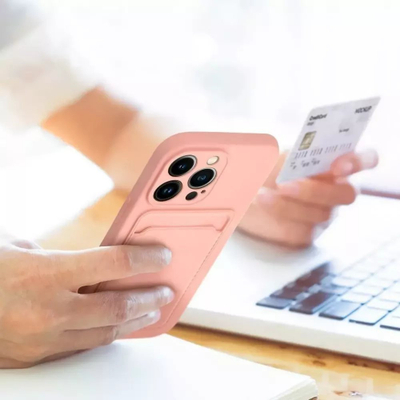 Maskë Forcell Card Case për iPhone 14 Plus, silikoni, me xhep për kartë, rozë