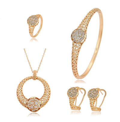 Set Xuping të praruara në ari QVUBA8 - qafore +vathë + unazë +byzylyk, artë/bardhë, 15.29mm/#8