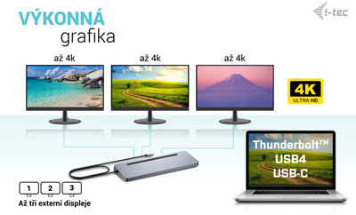 Docking Station i-tec USB-C Metal Ergonomic, 3x 4K Display, PD 100W + i-tec Universal Charger 100 W
