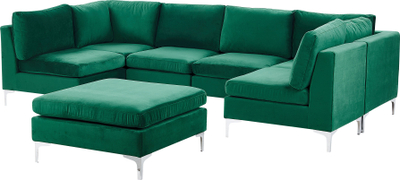 Divan kadife modular Beliani Evja, 6 vende, me ottoman, jeshil