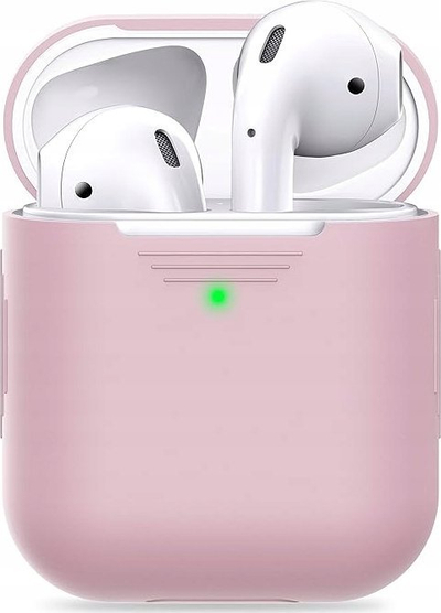 Këllëf silikoni PodSkinz për AirPods 1 dhe 2, me karabinë, me LED që duket, rozë
