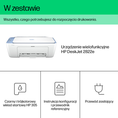 Printer multifunksional HP DeskJet 2822e, wireless, me ngjyra, i bardhë