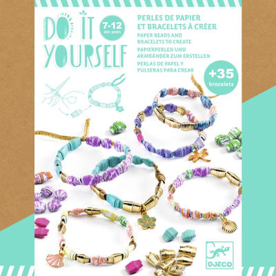 Set për me bo vetë byzylykë Djeco Do It Yourself, rruaza letre, 35 byzylykë, shumëngjyrësh