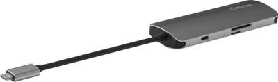 HUB USB C Swissten 6 in 1, USB C PD, 3x USB 3.0, SD MicroSD, gri alumini