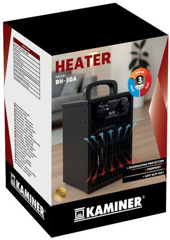 Електричен грејач Каминер 3000W, IPX4, црн