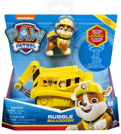 Lodër buldozer PAW Patrol Rubble, me figurë për koleksion, për kalamaj 3+, e verdhë