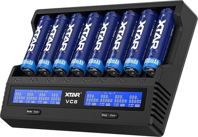 Karikues baterish XTAR VC8, 8 kanale, QC3.0 Type C, ekran LCD, i zi