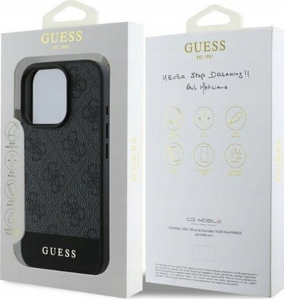 Kapak telefoni Guess PU 4G Stripe për iPhone 16 Pro Max, silikon, gri