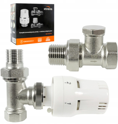 Set termostatik i drejtë Invena CD-72-P15, 1/2", kokë dhe valvula, i bardhë