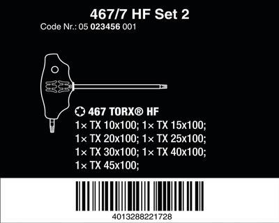 Set çelësa Torx Wera 023456, T-handle, 7 pjesë