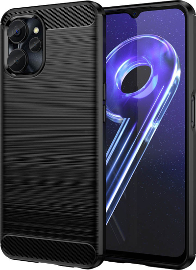 Kllëf telefoni Hurtel Carbon Case për Realme 10 5G dhe 9i 5G, silikoni i butë, pamje carbon, i zi