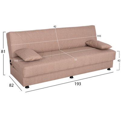 Sofa-Shtrat 3-ulëse Andre 193×82×81 Hcm (HM3271.04), bezhë