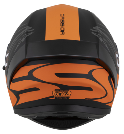 Helmetë moto CASSIDA Orbit Multivers 2026, integrale, black matte portokalli gri bardhë
