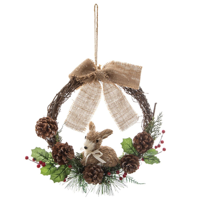 Kurorë Krishtlindjes Fééric Lights and Christmas, dekor me kone dhe dre, 32 cm, kafe edhe jeshile