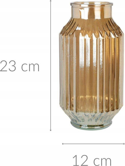 Vazo dekorative qelqi, 23 cm, formë gjeometrike, ngjyrë e artë transparente