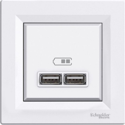 Prizë muri USB Schneider Electric Asfora, 2x USB, 2.1A, e bardhë
