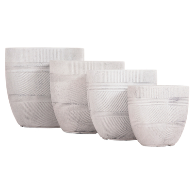 Set vazo kopshti Gardener HM4719, 4 copë, rrumbullakëta FiberClay, ngjyrë çimento