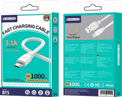 Kabllo USB Jellico B15, Micro USB, 3.1A, 1m, e zezë