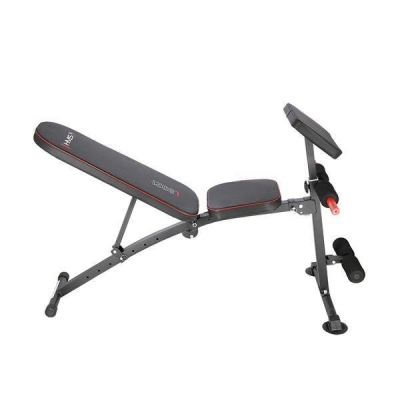 Stol ushtrimesh HMS L8021, multifunksional, deri 150 kg, i zi me të kuqe