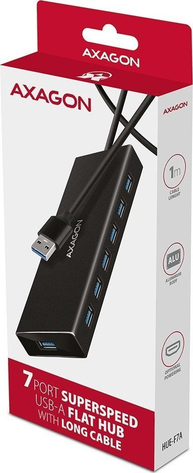 Hub USB Axagon HUE-F7A, 7x USB 3.2 Gen 1, alumini, gri