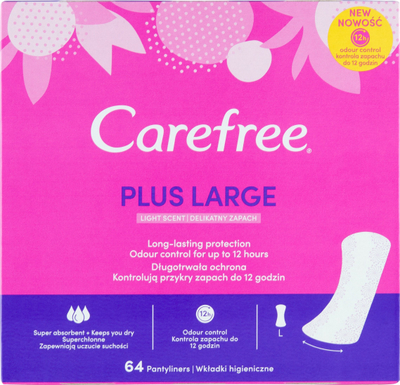 Peceta higjienike Carefree Plus Large Unscented, përditshme, 64 copë, të bardha