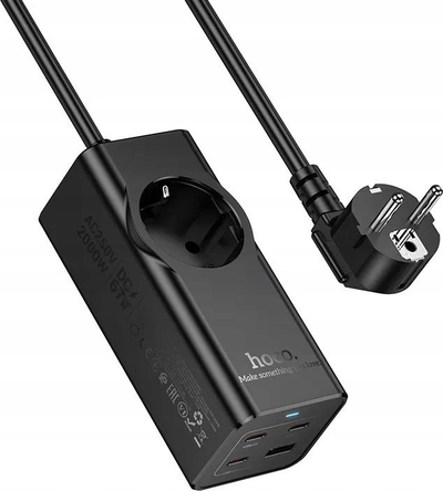 Продолжен приклучок Hoco NS9, 1x AC, 4x USB 67W, 2m, црн