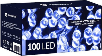 Drita bredhi Springos 100 LED, me bateri, programues, blu