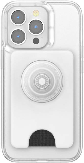 Portofol magnetik për telefon PopSockets MagSafe PopWallet Plus, me grip, me unazë adapteri, transparent i bardhë