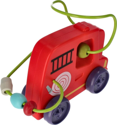 Lodër edukative BamBam Vehicle Maze Fire Brigade, makinë zjarrfikëse, mekanizëm tërheq prapa, e kuqe