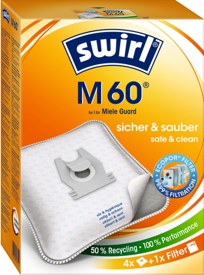 Qese pluhuri Swirl M60 EcoPor, për Miele Guard, 4 copë, e bardhë