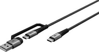 USB кабел Гообеј 70277, USB C во USB C и USB A, 60W, текстил, црн
