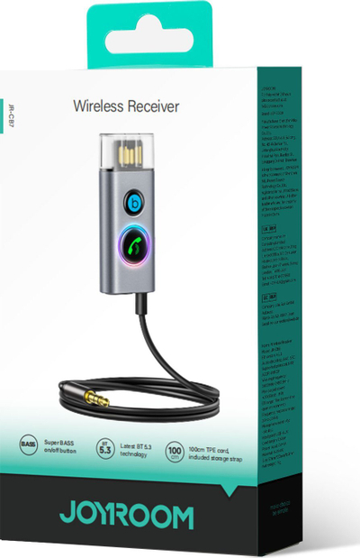 Marrës transmetues Bluetooth Joyroom JR-CB7, Bluetooth 5.3, USB-C dhe AUX, gri