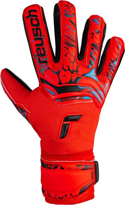 Doreza portieri Reusch Attrakt Grip Finger Support, lateks, mbyllje me rrip, të kuqe e zeza