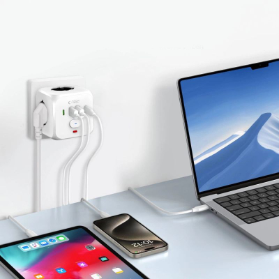 Prizë e zgjuar Tech-Protect PCL3X4, 3xAC, 2xUSB 2xUSB-C, e bardhë