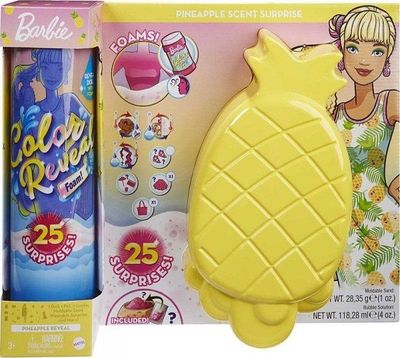 Kukull Barbie Color Reveal me Shkumë Ananasi, 25 surpriza, erë ananasi, shumëngjyrëshe
