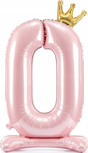 Balonë që rri vetë folie PartyDeco numri 0, 103 cm, me kurorë, rozë e çelët