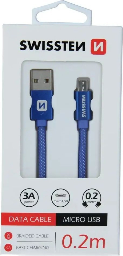 Kabllo për të dhëna Swissten USB A në micro USB, 0.2 m, 3A, tekstil, e kuqe