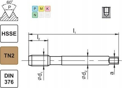 Çekiç fileti TAP-800X, DIN 376, M4, çelik