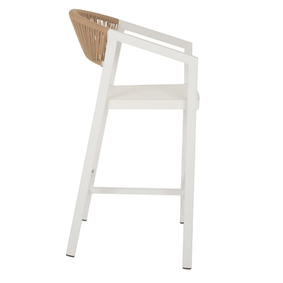 Stol bari alumini me krahë, back ratan + textilene, 56×58×105 cm (HM5892.02), bardhë