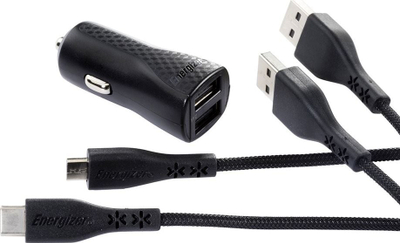Karikues veture Energizer Hardcase, 2x USB 2.4A, kabllo USB C dhe microUSB, i zi